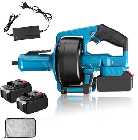 21 V Slow Sloblocker, coclea di scarico a cordone 7 m/23 piedi con batterie da 2 x 2600 mAh, adatto per il diametro del tubo 35-100 mm, ideale per il drenaggio per bagni, gocciolamento e lavandino