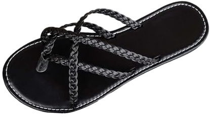Strandtofflor för kvinnor ihåliga avslappnade tofflor platta skor sandaler med tår kvinnor, Svart, 7 UK 3X-Narrow