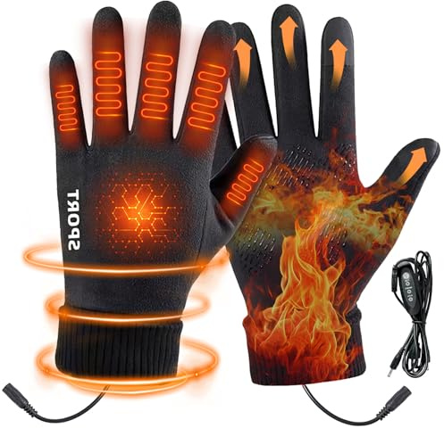 Yiijode Guantes calefactables, guantes térmicos eléctricos para hombres y mujeres con 3 niveles de calefacción, guantes con pantalla táctil para calentar para escalada, senderismo, ciclismo, camping
