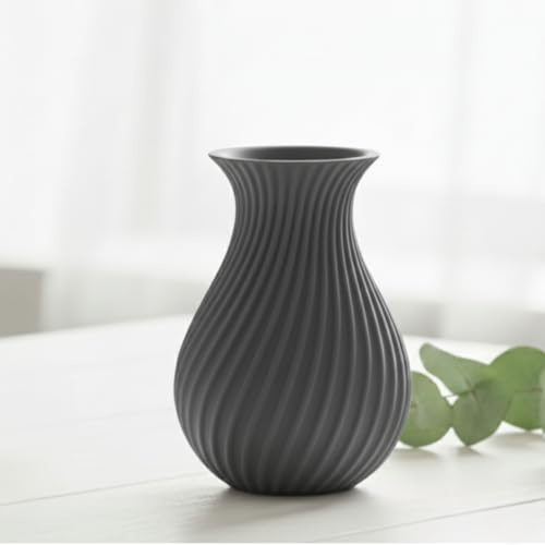 FynDesign LYSA Mini-Vase 12cm Grau – Blumenvase 3D-Druck Deko | Mini-Vase für Einzelblüten, Blütenköpfe & kurze Trockenblumen – 3D-Druck, nachhaltig, matt – für Tisch, Regal & Camping