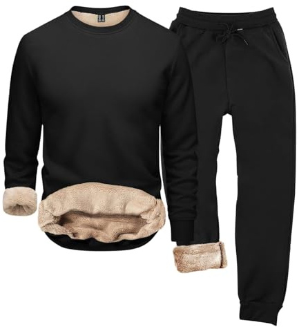 Generisch Pijama para hombre de forro polar, conjunto de dos piezas de felpa, ropa térmica de estar en casa, cálido para invierno, pijama de invierno, ropa de dormir, chándal, suéter térmico para