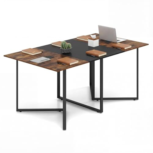 COSTWAY Table de Conférence, Grande Table de Réunion Rectangulaire pour 8 Personnes, 2 Passe-Câbles, Style Industriel, pour Salle de Réunion, Bureau, 180 x 100 x 76,5 cm, Marron Rustique
