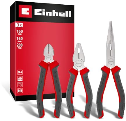 Einhell 3-tlg. Zangen-Set | Seitenschneider | Kombizange | Spitzzange | CrV-Stahl | gehärtete Schneiden | ergonomische Griffe | vernickelte Oberfläche