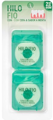 Filo dentale cerato aroma menta fresca – Confezione da 2 pezzi (2 x 60 m) – Resistente allo strappo morbido per spazi stretti e pulizia profonda delle gengive