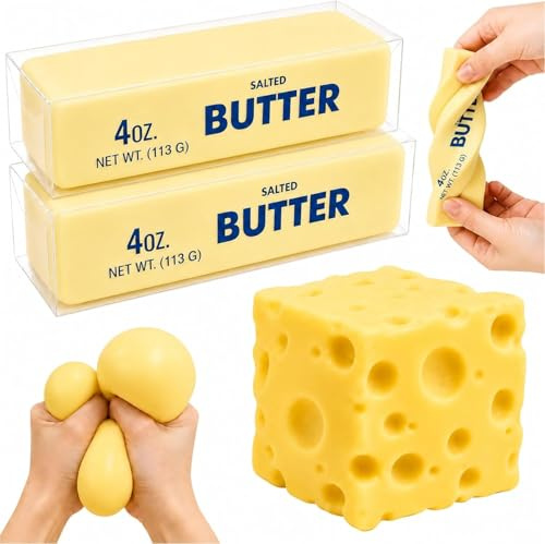 3 Stück Butter Cheese Squishy, Käse Squishy Stressball Erwachsene Kinder, Sensorik Anti Stress Spielzeug, Stressbälle Squishies Fidget Toys Quetschball für Stressabbau Geschenke