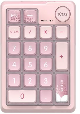 ELMWAY KZZI K20 Wireless Mechanical Number Pad – Rechargeable Tri-Mode Numeric Keypad (Bluetooth/2.4G/USB-C), RGB Backlight, Aluminum Knob & Hot-Swappable – Sakura Pink