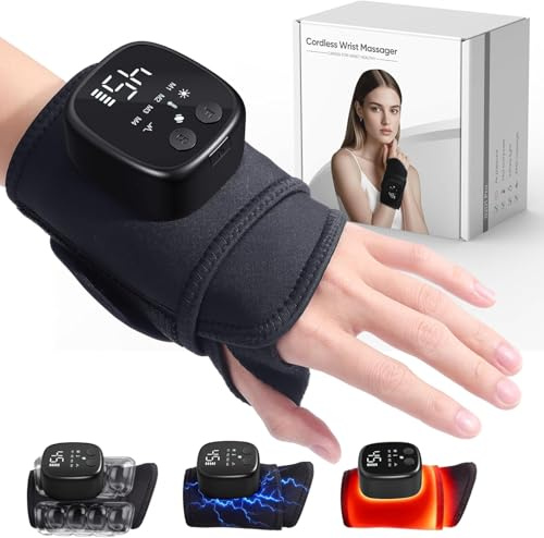 Masseur de Poignet EMS Sans Fil avec 4 Niveaux de Chaleur, 4 Modes Massage