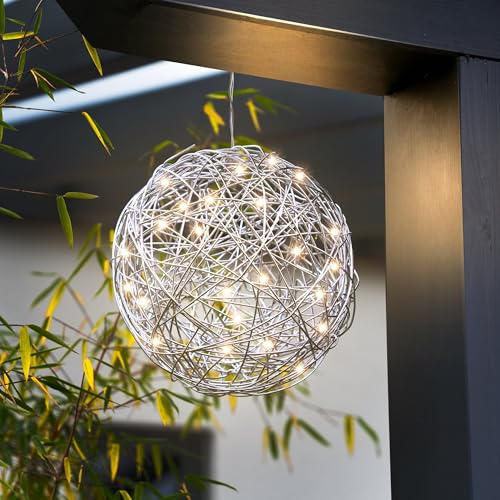 esotec Drahtkugel Solarkugel außen, 50 LEDs 3000K warmweiß, Akku, LED Leuchtkugel, Solarleuchte, Kugelleuchte, Weihnachtsdeko outdoor, 102115