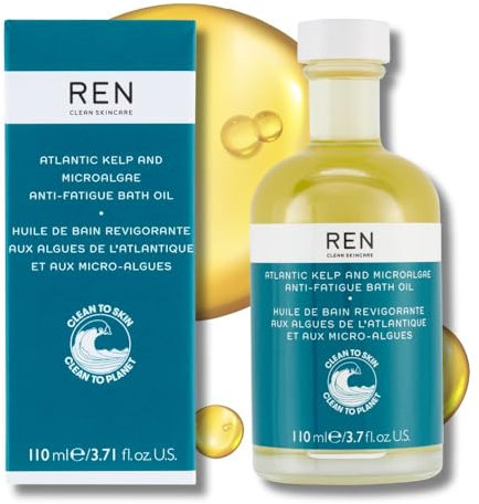 REN Atlantic Kelp & Microalgae Anti-Fatigue Bath Oil 110ml – Luxurious Marine Detox, Revitalising Bodycare & Spa Treatment with Essential Oils for Radiant, Rejuvenated, Nourished Skin