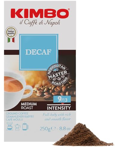 Kimbo Coffee Decaf Ground 250g | Decaffeinated Ground Italian Coffee Medium Roast | Delicate Aroma & Intense Taste