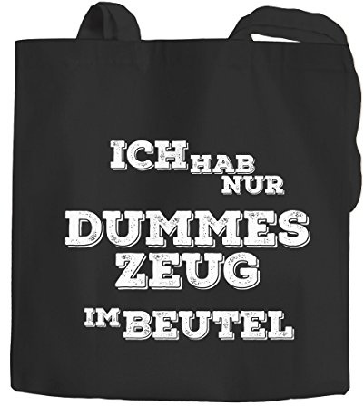 MoonWorks Jutebeutel Ich hab nur dummes Zeug im Beutel! Spruch Baumwolltasche Stoffbeutel Tragetasche schwarz 2 lange Henkel