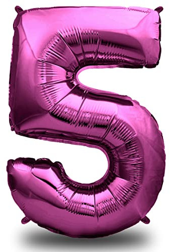 envami® Ballon d'anniversaire en forme de chiffre Taille XXL 101 cm Ballon géant en aluminium Vole à l'hélium Décoration d'anniversaire fille Rose (nombre 5)