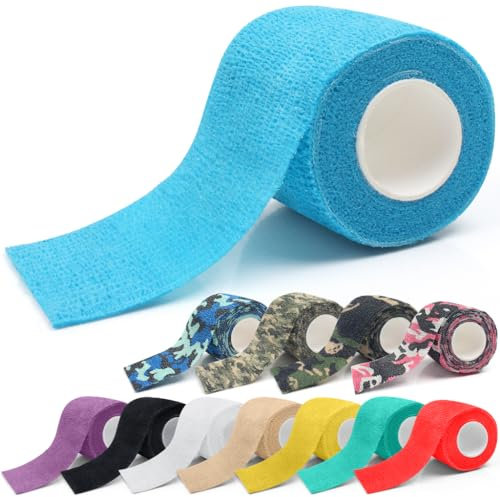12 Pack Self Adhesive Tape,Cohesive Wrap Bandages, Camouflage Wrap Tape for Hunting, Strong Elastic Stretch Sports Tape for Wrist, Ankle Sprains & Swelling,FDA Approved, 2x5 Yards(12 Color)