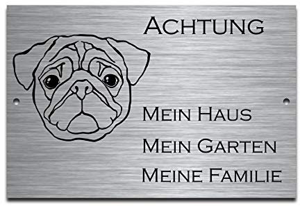 Echtes Edelstahl Hinweis-Schild Türschild Größe 12x8 oder 15x10 cm  Achtung  Hund Schäferhund selbstklebend oder mit Bohrlöcher Betreten auf eigene Gefahr Hundeschild Modell: M11