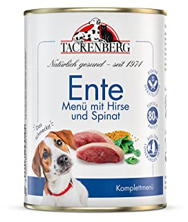TACKENBERG 6 x 400 g (2,4 kg) Ente mit Hirse & Spinat Nassfutter Dose für Hunde - Hundefutter in Premiumqualität