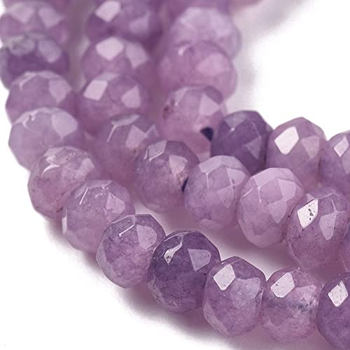 Perlin - Edelstein Achat Stein Perlen 4mm Hell Violett, 30Stk, Facettiert Rondelle Schmuckstein Perlenstein Bastelstein Halbedelstein