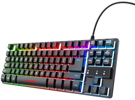 Trust Gaming Clavier Gamer TKL RGB GXT 833 Thado Clavier Filaire Compact (20% Plus Petit), Éclairage LED Multicolore, AZERTY Français, USB Plug & Play, PC/Ordinateur Portable - Noir