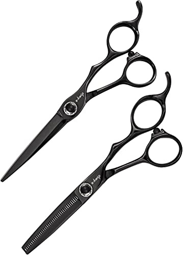 E-Kwip Kuro Line Friseurscheren Set - 6,0 Zoll Schneide- & 5,5 Zoll Modellierschere aus Japanstahl - titanbeschichtet mit ergonomischem Offset Design