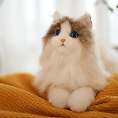 Chongker Peluche Réaliste Faite à la Main pour Chat, Compagnon pour Animal Domestique, Cadeau pour Filles, garçons, Personnes âgées, Amoureux des Chats, Peluche Douce Mignonne (Chat Ragdoll)