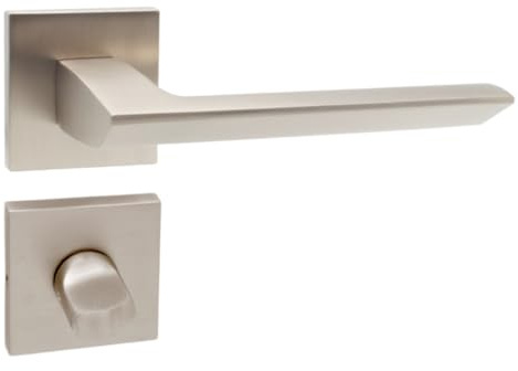 domino Türgriff Drückergarnitur WC - Badezimmer Set quadratische Rosette für Badezimmertüren Set WC - Rosetten-Garnitur Aluminium Satin Nickel Türdrückergarnitur ELENA QR SLIM SN