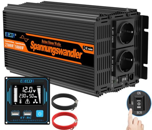 EDECOA Wechselrichter 2500w Reiner Sinus Spannungswandler 12v 230v LCD 2X USB und Fernbedienung wandler 2500w und kurzfristige Spitze 5000w Inverter