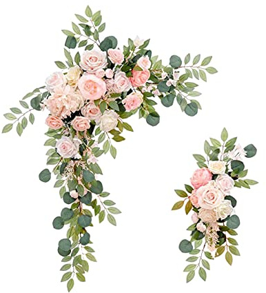 MISNODE Hochzeitsbogen Blumen Set von 2, künstliche Rose Kranz Kit Seide Floral Swag Girlande Arbor Blumenarrangement für Zeremonie Empfang Schild, Rosa