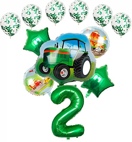 HCRXVV Traktor Balloon Set Auto Kindergeburtstag Folienballon Grün,Traktor Baustelle Car Themed Deko für Party Geburtstag Schule(12Stk)