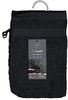 Douceur d'Intérieur, Tendresse 2 Wash Mitts 15 x 21 cm Black Sponge Plain