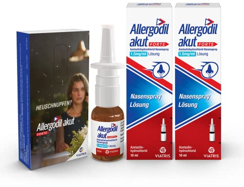 Allergodil Akut Forte Nasenspray Doppelpack: Azelastin Spray gegen Heuschnupfen & nicht-saisonale allergische Rhinitis, 1,5 mg / 1 ml Lösung, 2 x 10 ml + Taschentuch-Packung, 132.0 grams
