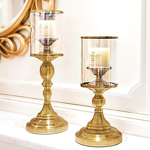 Ornaments Candlestick/Vintage Jewelry Table/Glass Candlestick/Western Candlelight Dinner Decoration/Furniture Sets (Color : Gold, Size : M)