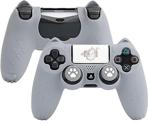 GeekShare Custodia protettiva per controller a forma di zampa di gatto, compatibile con console di quarta generazione, in silicone antiscivolo - Grigio
