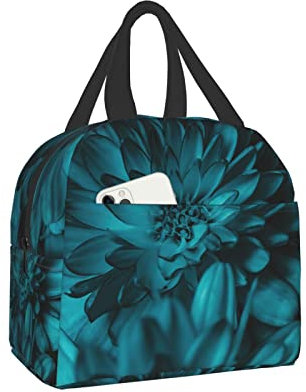 LOUJIN Lonchera reutilizable aislada resistente al agua portátil lonchera negra y blanca flor azul para escuela, oficina, picnic