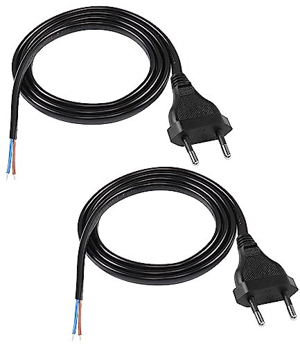 MEIRIYFA EU 2-poliges Netzkabel, 2 Stück Euro Standard D01 Ersetzen Sie Stecker Netzkabel mit verzinntem Bare Tail für Spielkonsole, Blu-Ray Player, Empfänger, Haushaltsgeräte, Netzteile (Schwarz, 1M)