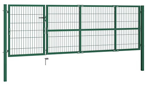 Homgoday Gartentor mit Pfosten 350 x 100 cm Stahl Grün Model142569