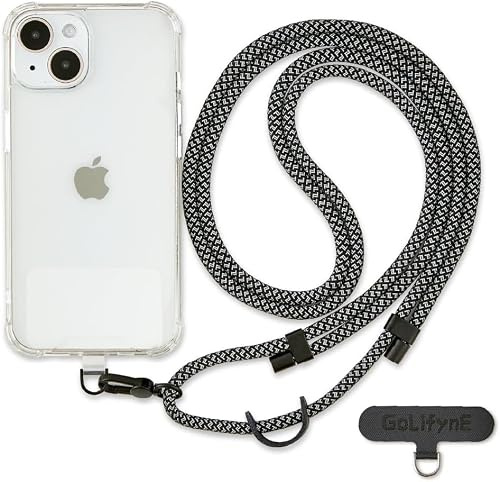 Golifyne Handykette Universal Handyband zum Umhängen - Schwarzgrau | Handykette zum Schutz vor Verlust mit 2 Tether-Tabs aus TPU & Nylon. Für iPhone, Samsung und Smartphones mit Vollschutzhülle.
