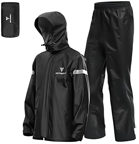 Lixada Chubasquero Moto Hombre Impermeable Reflectante,Traje De Lluvia para Motocicleta para Hombre Equipo De Lluvia para Andar En Bicicleta, Ciclismo, Camping, Senderismo