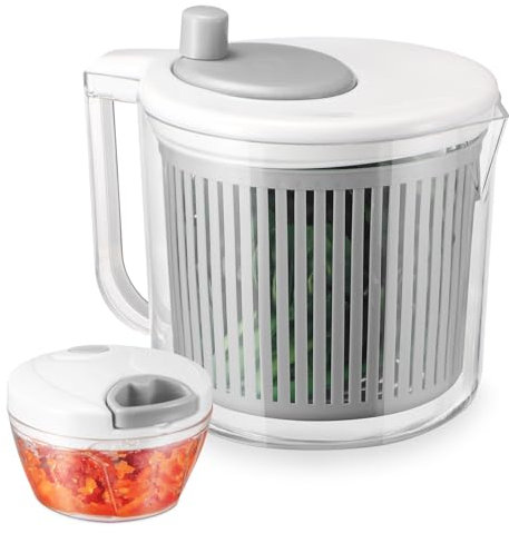 Salad Spinner with Chopper Set，2.5Qt Lettuce Spinner with Built-in Colander and Measuring Cup Bowl，Small Plastic Fruit Cleaner Pasta Dryer Herb Cleaner，Single Serve Quick Veggie Prepping Set