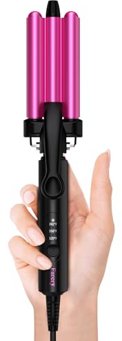 Farery Mini 3 Barrel Hair Waver - Portable Beach Wave Curling Iron for Short Hair, 1/2 Inch Ceramic Crimper with 3 Temp Settings & 30s Fast Heating, Dual Voltage Travel Hair Waver for Women, Pouch Bag