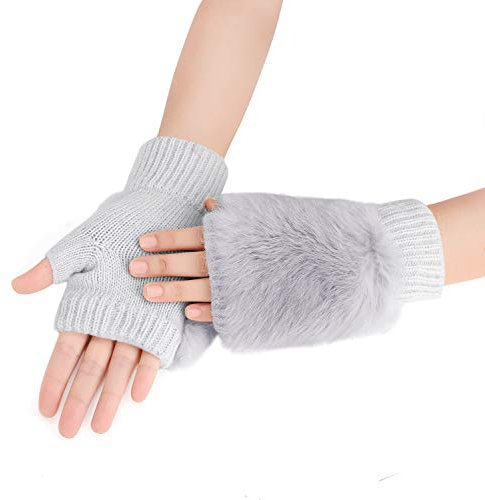 Faxianther Jungen Fingerlose Handschuhe Winter Warme Weich Gestrickte Handschuhe Thermisch Winterhandschuhe Frauen Halbfingerhandschuhe Fell Fäustlinge handschuhe Touchscreen Handschuhe