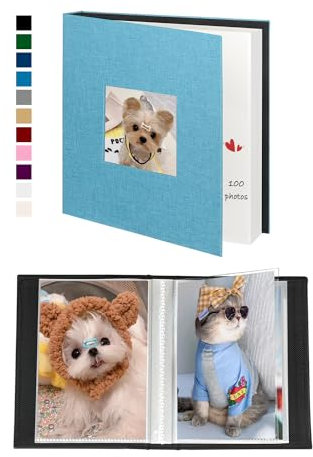 Miaikoe Fotoalbum 10x15 50 Taschen 2 Pakete, Slip in Top Loading Leinen Mini Album Buch hält 100 vertikale 10x15cm Fotos für Familie Hochzeit Baby Teal