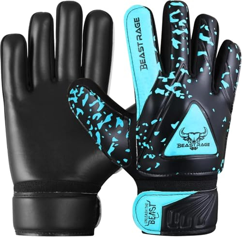 BEAST RAGE Målvaktshandskar för barn Pojkar Ungdom, Fotbollsmålvaktshandskar Barn med dubbla handledsstöd, Starkt grepp dubbla vadderade (Aqua, Size 3 suitable for 5 to 6 Years old)