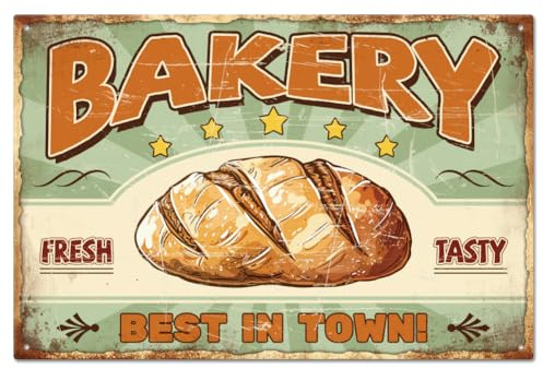 GLOBLELAND Bakery Fresh Tasty Best In Town Metal Tin Sign 12x8 inch | Funny Bakery Metal Wall Art Decor For Home Kitchen Garage Garden Bar Club Coffee Shop Orchard