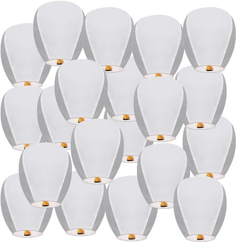 White Chinese Sky Lanterns, 10 Pack, Large Paper Lanterns for Weddings, Birthday, Memorial, Christmas (White)