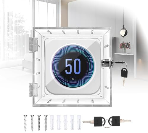 Tefola Thermostat Cover with Lock, Clear Acrylic, Modern Style, Wi-Fi Compatible, Transparent, Fits Thermostats Up to 5.6 H x 4.7 W