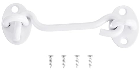 sourcing map 4 Inch Hook and Eye Latch, Barn Door Lock Privacy Hardware Stainless Steel Gate Lock for Window Cabin Hooks Sliding Door Bedroom Bathroom, White