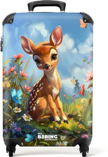 NoBoringSuitcases© Kinderkoffer, Kinderkoffer Mädchen, Koffer Kinder, | 55x40x20 cm - Reisekoffer, KabinenKoffer, Koffer Mädchen, Rollkoffer Klein, Carry On, Koffer Handgepäck (Rehkitz - Natur)