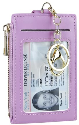 Cynure Damen & Herren Leder RFID Blocking Kartenhalter Slim Small Zipper Keychain Fronttasche Geldbörse mit 2 ID Fenster
