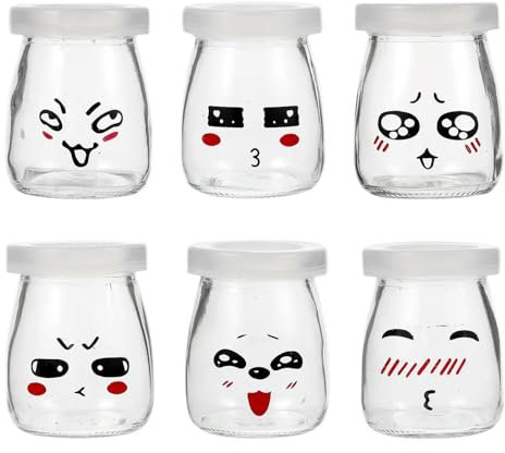 RUNGZ 6 Botellas de Vidrio de 100 ml for pudín, frascos for Mermelada, Botellas for almacenar Yogur, Botellas de Vidrio de 100 ml for pudín, Mermelada, Yogur, gelatina, subembotellado