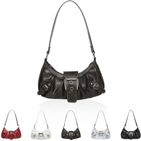 JUCHRZEY Damen Umhängetasche Y2K PU Leder Hobo Bag Plissee Halbmondtasche Magnetverschluss Reißverschluss Clutch Geldbörse Reise Pendlertasche