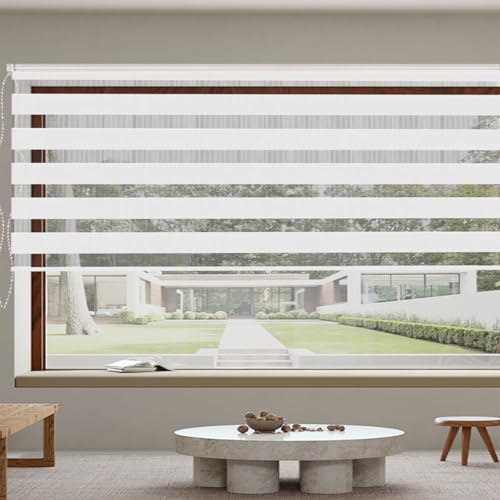 Tenda a Rullo a Doppio Strato 40 x 250 cm Protezione Della Privacy Tenda Doppia a Rullo Compresi Accessori per Casa Ufficio Finestre, Bianco